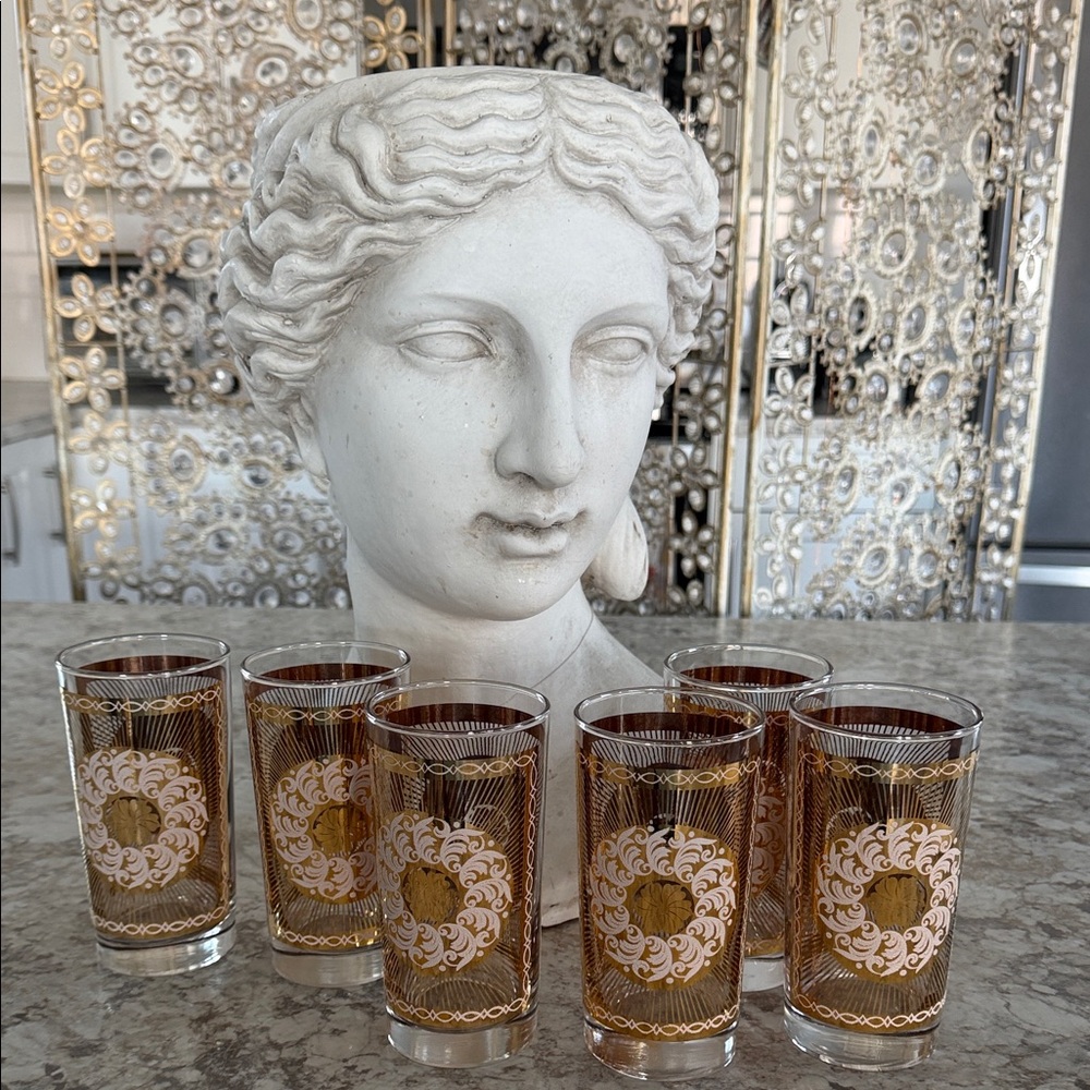 Mid Century 24 Karat LIBBYGold Hollywood Regency  Starburst highball cocktail 🍸